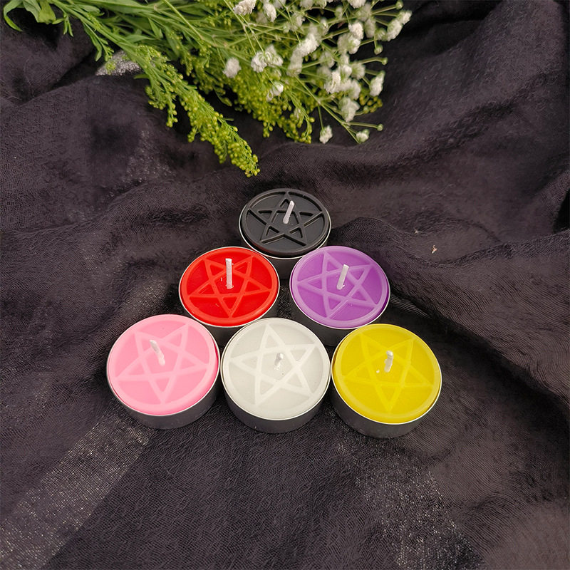 铝壳彩色香薰五芒星蜡烛桌面摆件许愿圆形小蜡烛杯蜡茶蜡4个婚礼