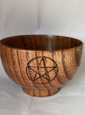 木质五芒星雕刻碗酸枣木小碗道具 摆件工具 Pentacle Altar Bowl