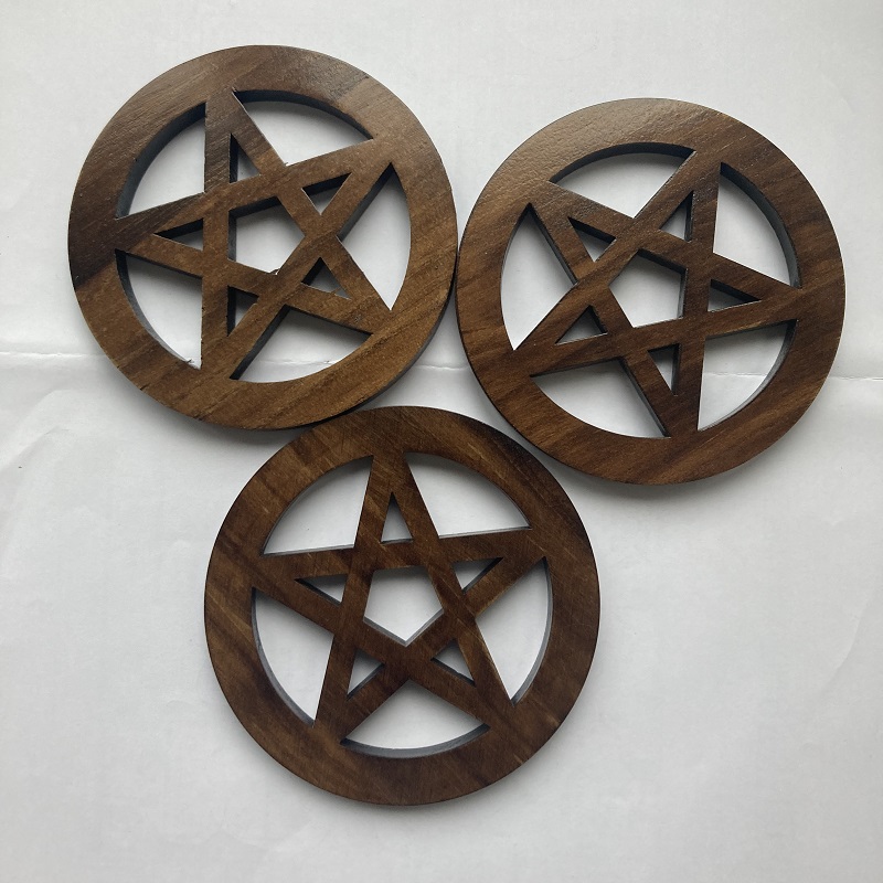 木制五芒星木雕摆件木垫子Wooden PENTAGRAM ALTAR TILE 节庆用品/礼品 文化创意杯垫/餐垫 原图主图