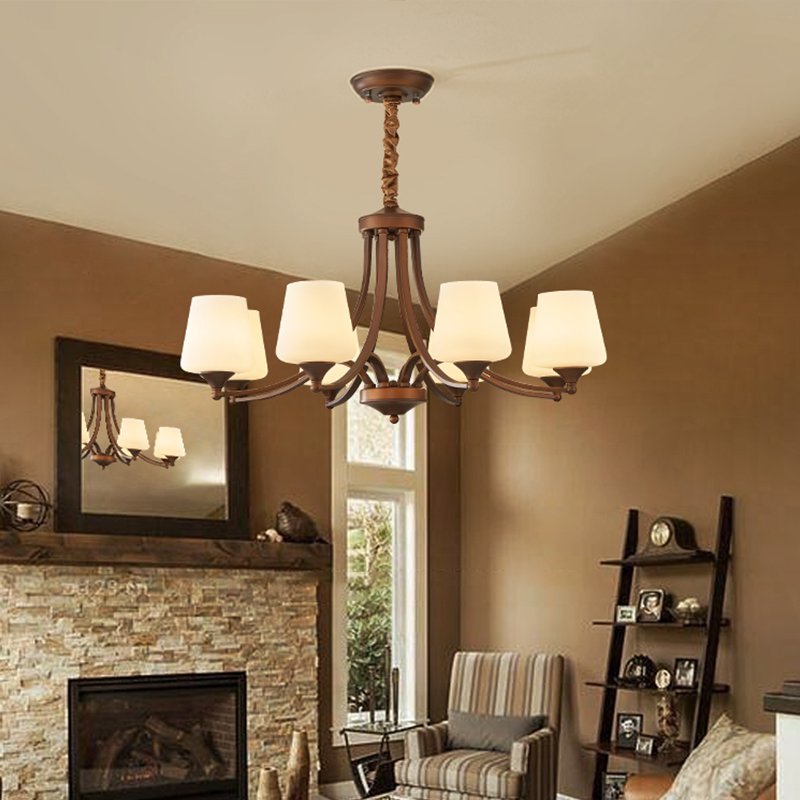 美式客厅吊灯简约复古铁艺大厅主灯大气乡村田园玻璃法式卧室灯具