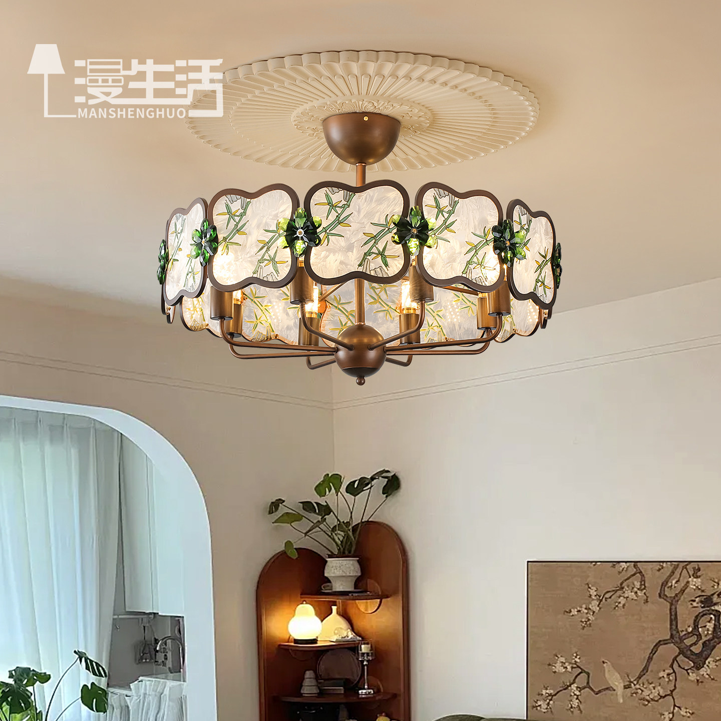 客厅吊灯中古风宋式美学珐琅彩大厅主灯新中式复古高端设计师灯具,家装灯饰光源,客厅吊灯,淘宝优惠券,粉丝福利购,淘宝优惠卷