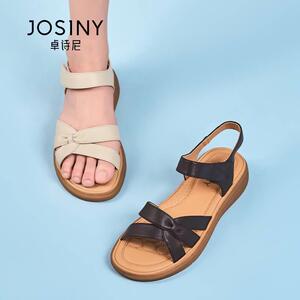 卓诗尼2024夏季凉鞋平底时尚沙滩鞋罗马风新款日常休闲魔术贴百搭