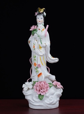 陶瓷何仙姑神像供奉保平安仙女神像家居客厅摆设八仙过海中式摆件