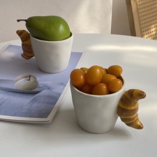 设计师款创意陶瓷牛角面包马克杯可爱家用办公室咖啡杯早餐杯微瑕