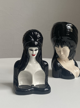 哥特风暗黑女王艾薇拉烛台个性陶瓷桌面摆件创意花瓶水培花插搞怪