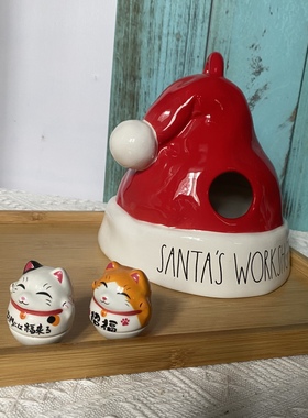 RAE DUNN出口创意圣诞帽摆件陶瓷造型鸟屋挂件鸟窝仓鼠窝圣诞装饰