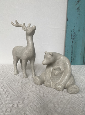 创意个性陶瓷蜡烛台桌面摆件梅花鹿小摆件熊熊摆件家居装饰冰裂釉