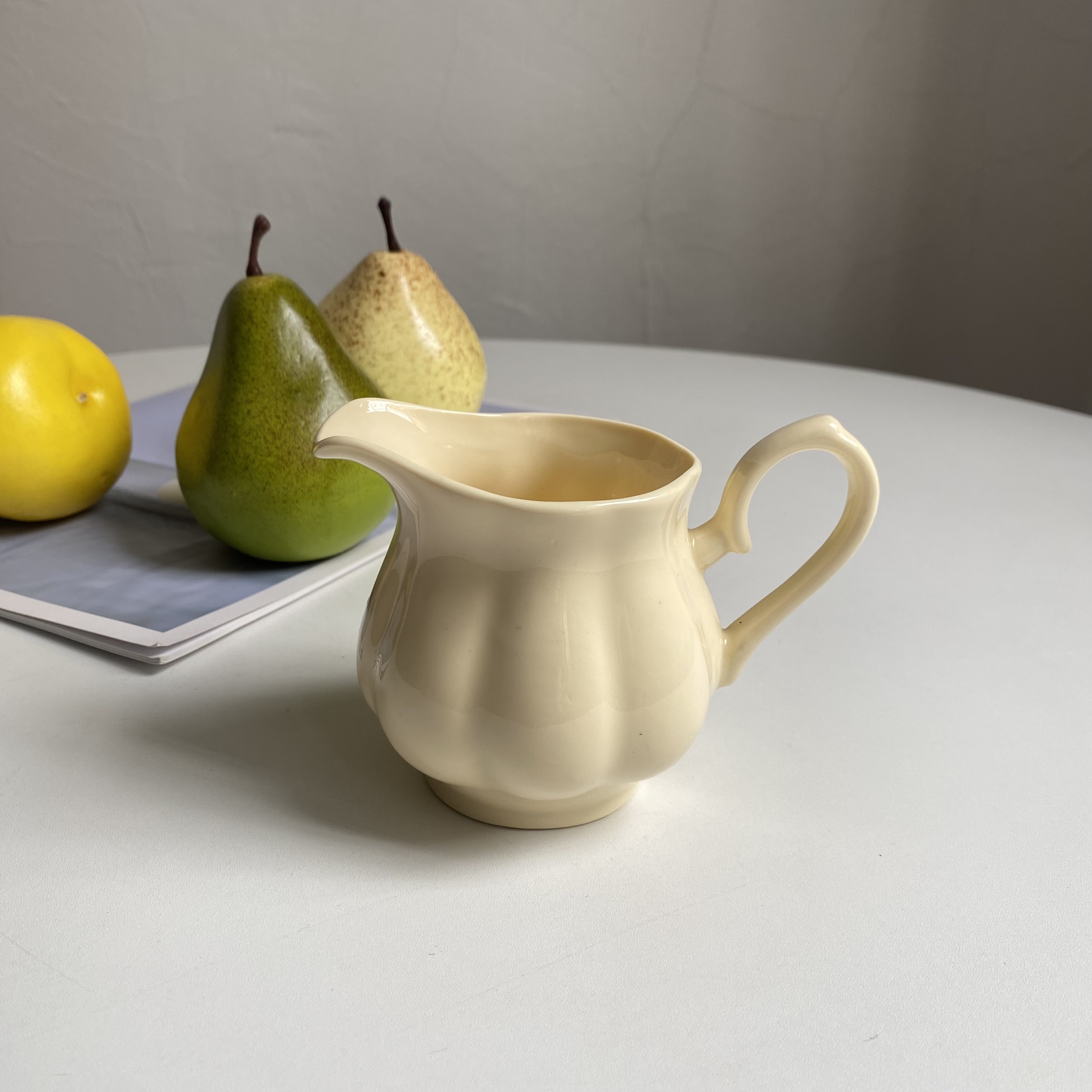 外贸原单 故里 法式复古陶瓷汁斗壶奶壶奶罐米黄色引流杯简约家用