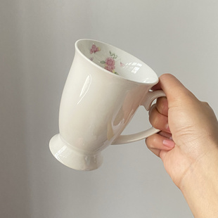 法式复古陶瓷高级感咖啡杯高脚水马克杯小碎花下午茶茶杯 大厂单