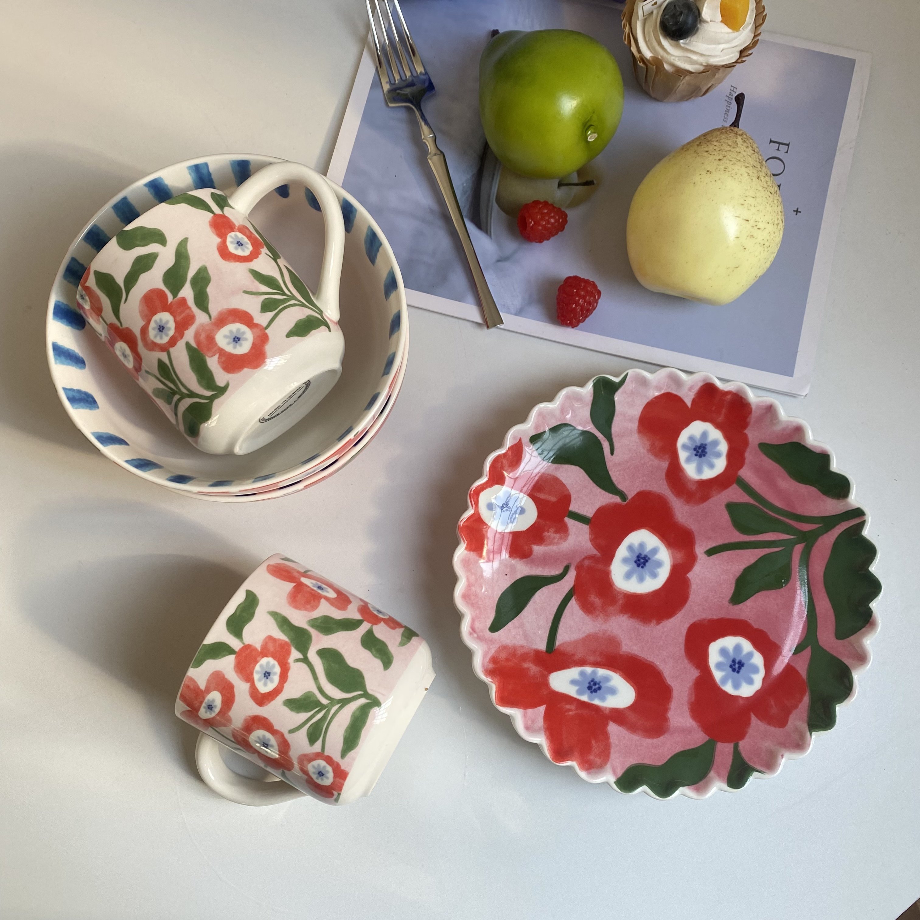 大厂订单 高颜值油画风陶瓷盘子菜盘家用面碗汤碗配套水杯马克杯,餐饮具,盘,淘宝优惠券,粉丝福利购,淘宝优惠卷