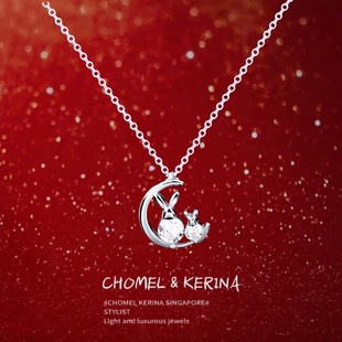 本命年月亮小兔子项链女轻奢小众设计感锁骨链纯银送闺蜜生日礼物