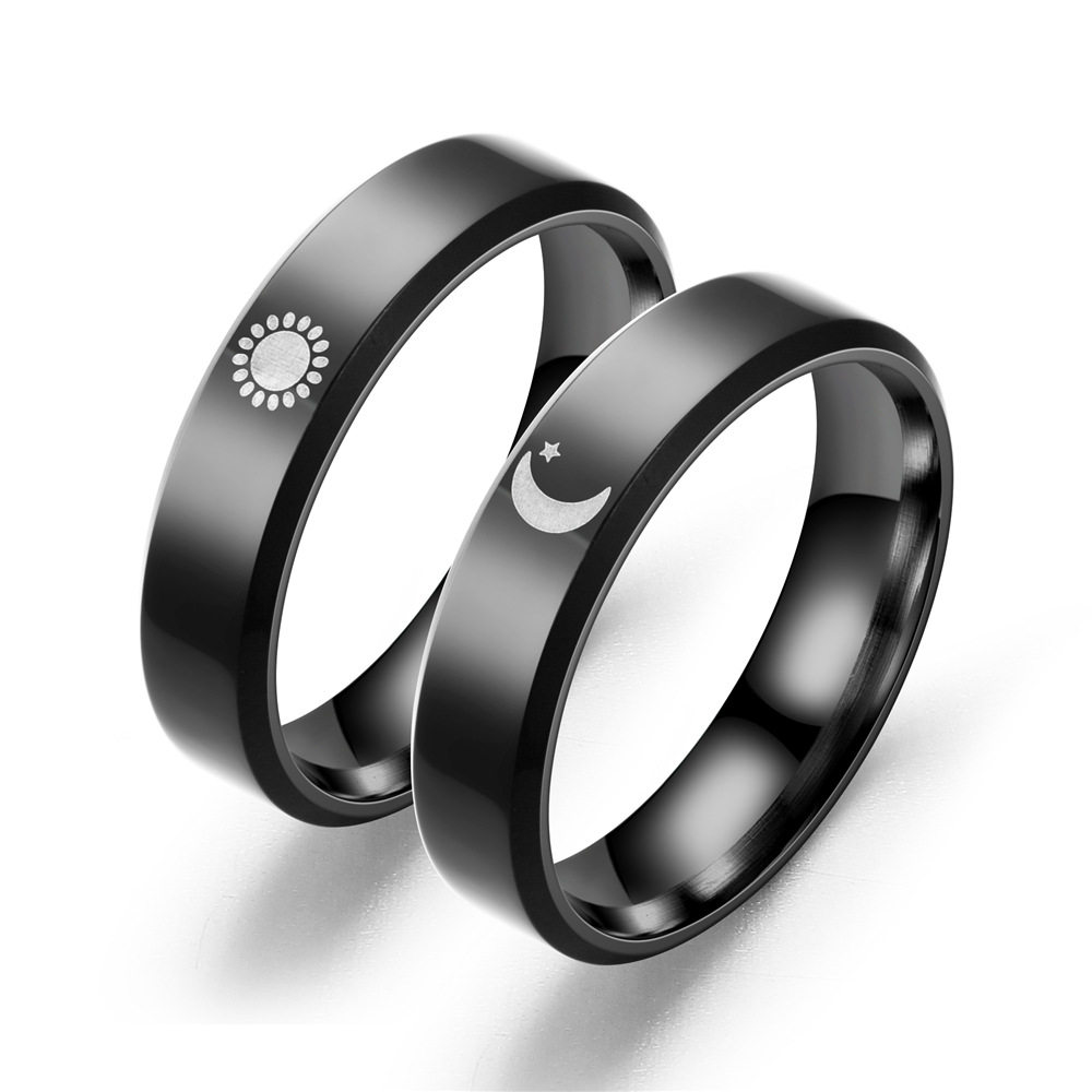 6mm日月星辰情侣对戒钛钢男女定情戒 couple ring titanium steel