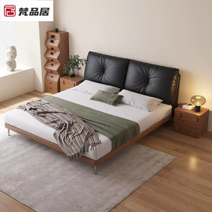 现代简约2025新款中古风真皮床主卧1.8米大床意式极简高端双人床