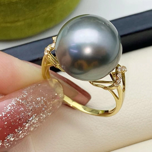 18k金珍珠戒指空托12-14mm不带珍珠手饰配件裸配件DIY指环女戒托