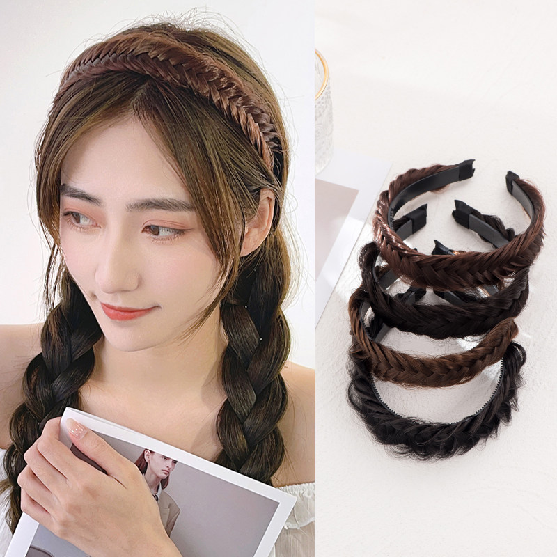 麻花辫假发发箍女款手工鱼骨辫一体头箍压发气质发卡头饰短发网红