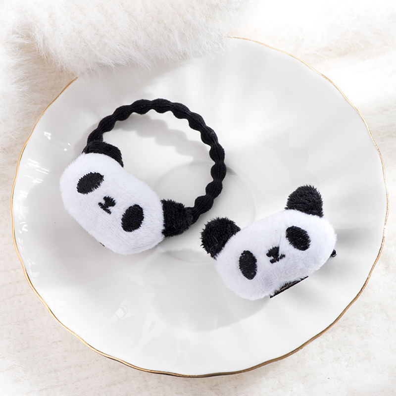 日系迷你毛绒熊猫发卡发绳bb发夹可爱2026新款头绳发饰电话线发圈