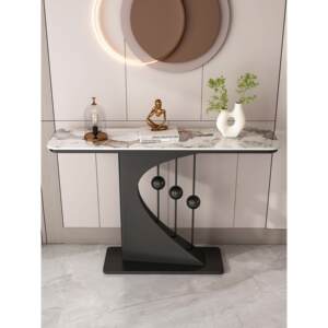 轻奢风入户岩板玄关桌子简约靠墙玄关台半圆正对门玄关柜新款装饰