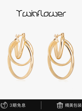 TwinFlower花儿与少年李沁同款金属耳环立体通勤高级感耳饰