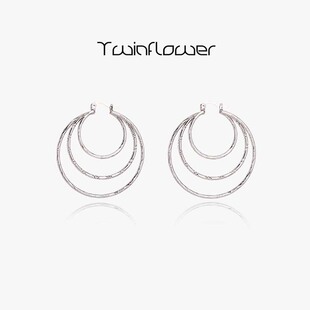 twinflower花少李沁同款大圈圈金属耳环复古耳饰女饰品小众设计感