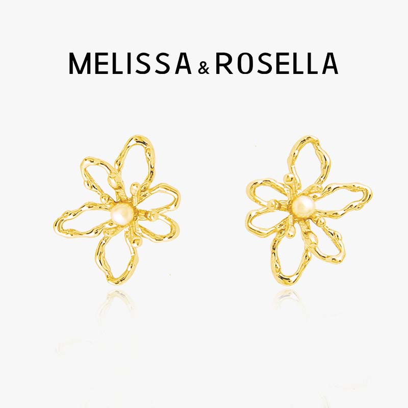 MELISSA&ROSELLA肌理花朵珍珠耳钉轻奢高级镂空耳环小众设计感