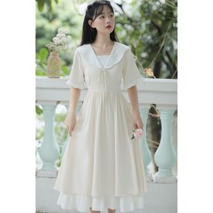 2025新款 初中高中学生学院风日系甜美长裙子娃娃领连衣裙少女夏装