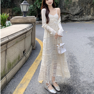 无袖 甜美法式 胖mm遮肉显瘦长款 气质蕾丝吊带连衣裙女夏季 裙子 大码