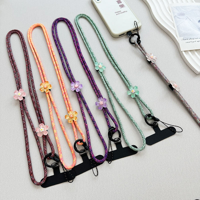 手机挂绳彩绘尼龙绳可肩背女款花朵斜挎长绳挂脖带子夹片结实牢固
