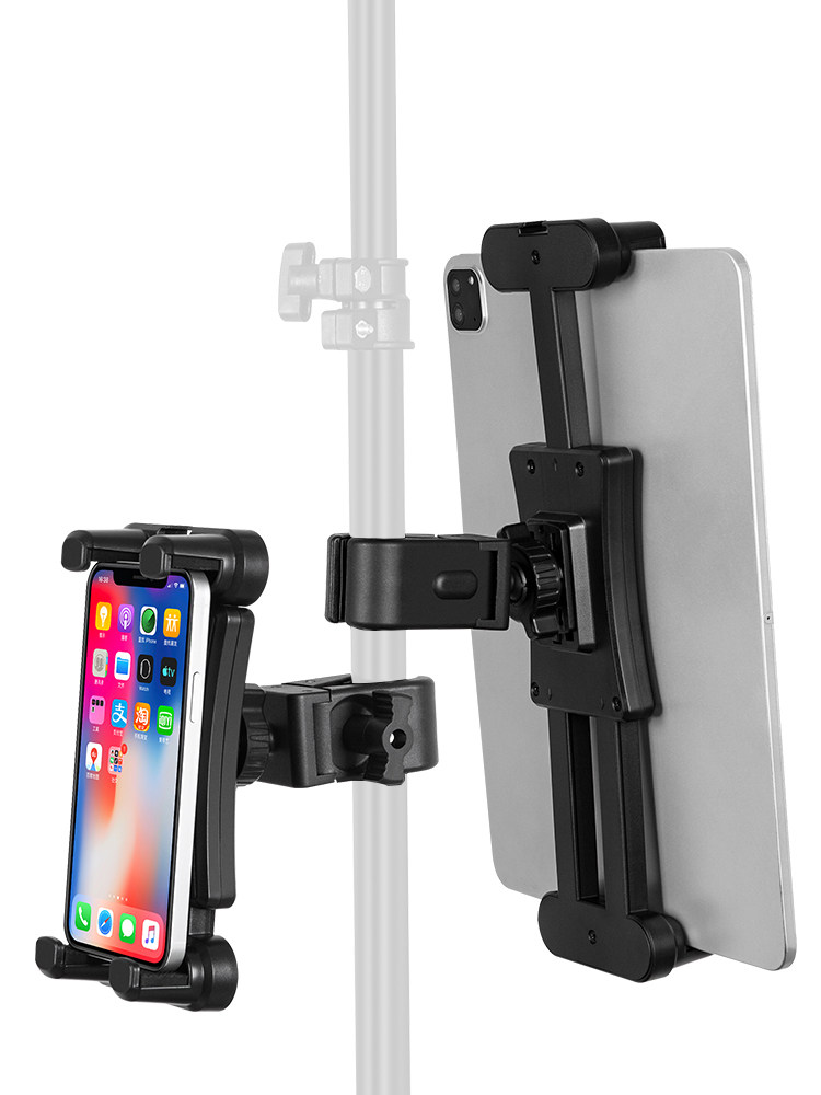 다기능 휴대폰 라이브 방송 브래킷 멀티 카메라 태블릿 클립 플로어 스탠딩 삼각대 듀얼 카메라 확장 클립 헤드 액세서리