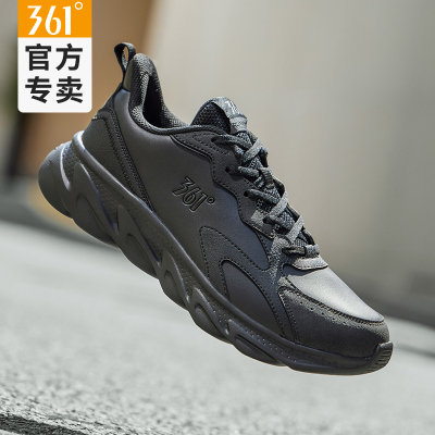 361男鞋秋季运动鞋男款皮面防水鞋子官方旗舰店正品黑色跑步鞋男