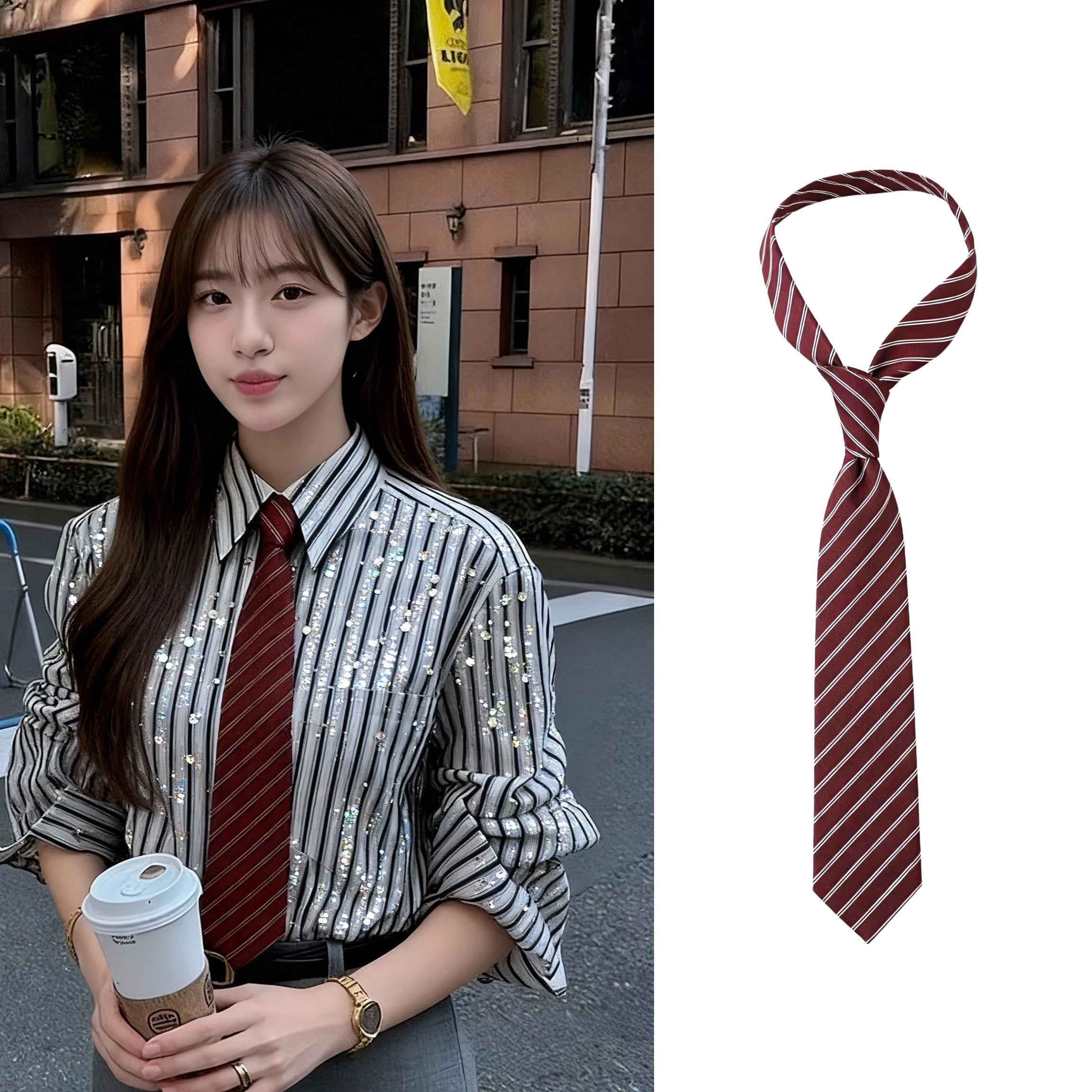 韩系暗红色条纹领带休闲百搭手打款,服饰配件/皮带/帽子/围巾,领带,淘宝优惠券,粉丝福利购,淘宝优惠卷