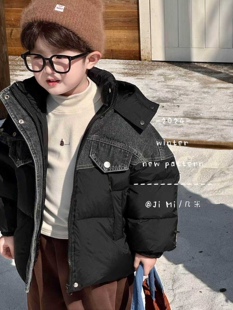 几米男女童洋气牛仔拼接羽绒服小童加厚保暖外套冬新款宝宝洋气
