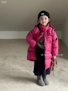 中大童冬款 90白鸭绒 女童外套棉袄 连帽羽绒服 三防儿童中长款