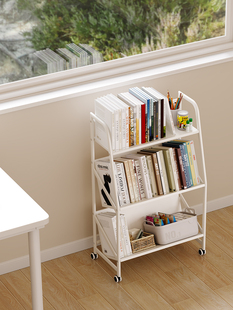 家用落地式收纳架床头柜简易儿童图书收纳架边桌收纳三层书架移动