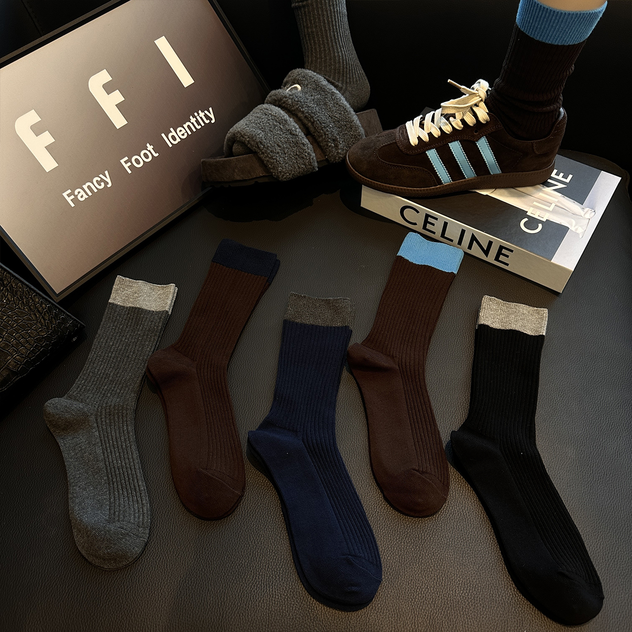 FFI（5双）秋冬季复古袜子女士中筒堆堆袜棉袜双针女袜日系百搭