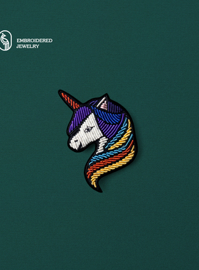 原创七彩独角兽胸针设计感小众饰品别针装饰衣服包包手工刺绣徽章