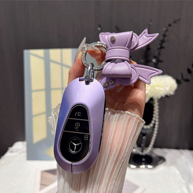 适用于奔驰新C级/ E级 S级钥匙套女款紫色金属全包防刮耐磨高级感