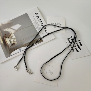 女款百搭细黑色腰带打系带结PU装饰配裙子钉铆钉女打结挂珠子韩版