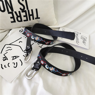 一整条刺绣玫瑰花腰带女士韩版衣裙子皮带百搭皮带装饰牛仔裤带女