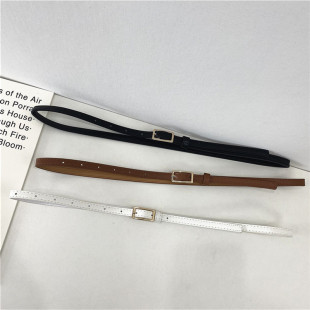 皮带女士休闲百搭简约黑色细腰带小金色扣针扣装 带学生 饰连衣裙裤