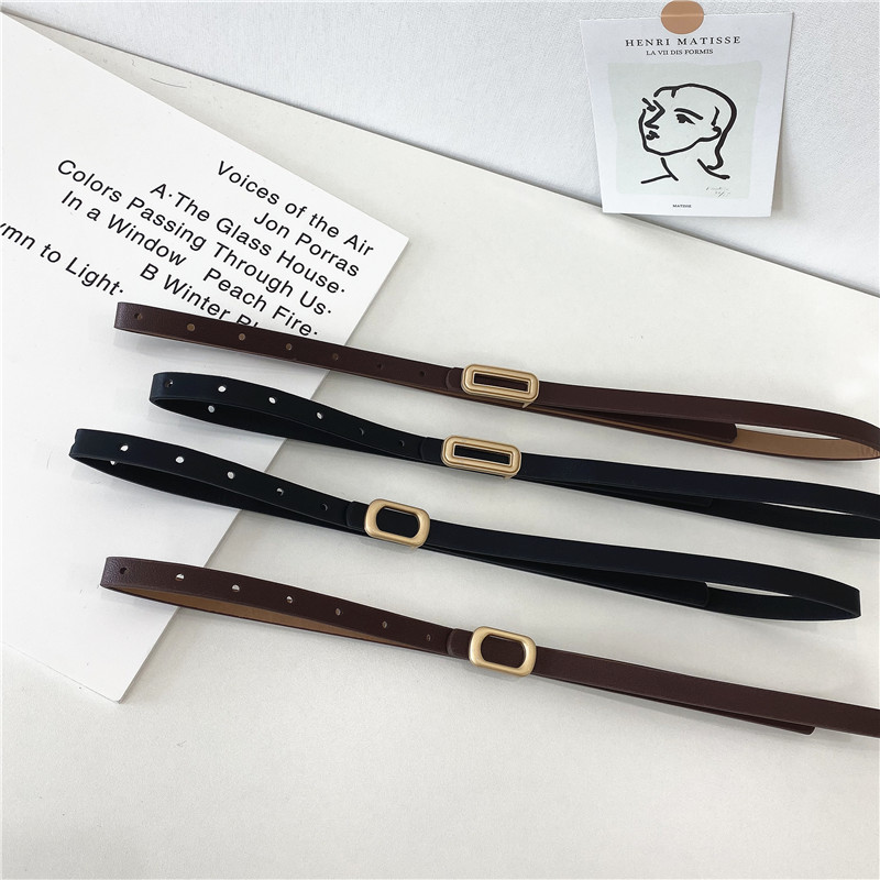 皮带女士休闲百搭简约黑色细腰带小金色扣卡扣装饰连衣裙裤带学生