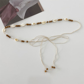 女款 饰配裙子绑带带女打结米色皮带 简约贝壳细腰带打结绳子编织装