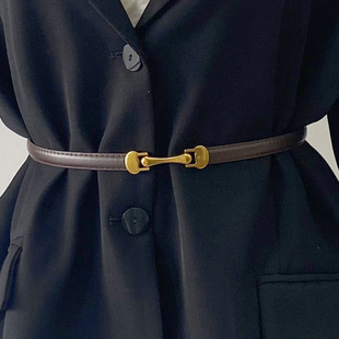 卡扣松紧腰带细装 饰连衣裙简约铜色卡扣腰封女百搭皮带女配裙子