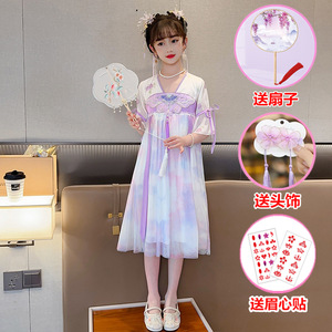 汉服夏款中国风2023夏季古典风小女孩甜美连衣裙薄款公主裙表演裙