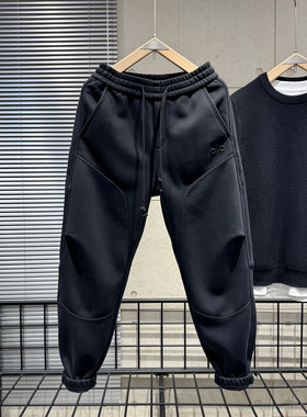 2025秋冬新款加绒加厚束脚黑色保暖卫裤男运动潮流百搭哈伦休闲裤