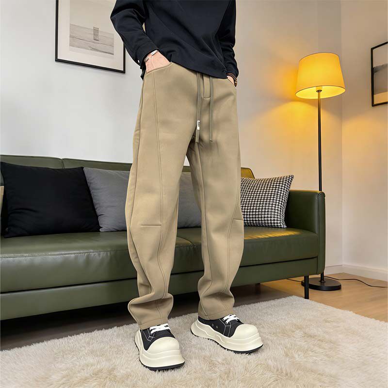 2025秋冬新款加厚加绒美式重磅直筒运动卫裤阔腿宽松弯刀休闲裤男