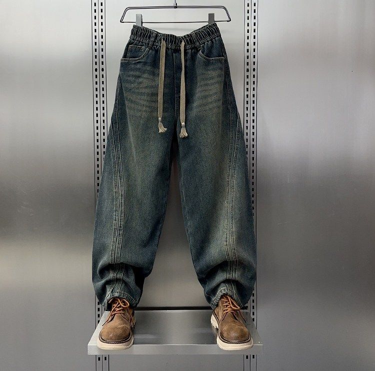 2025春秋新款美式复古弯刀裤男休闲直筒老爹裤宽松韩版阔腿牛仔裤