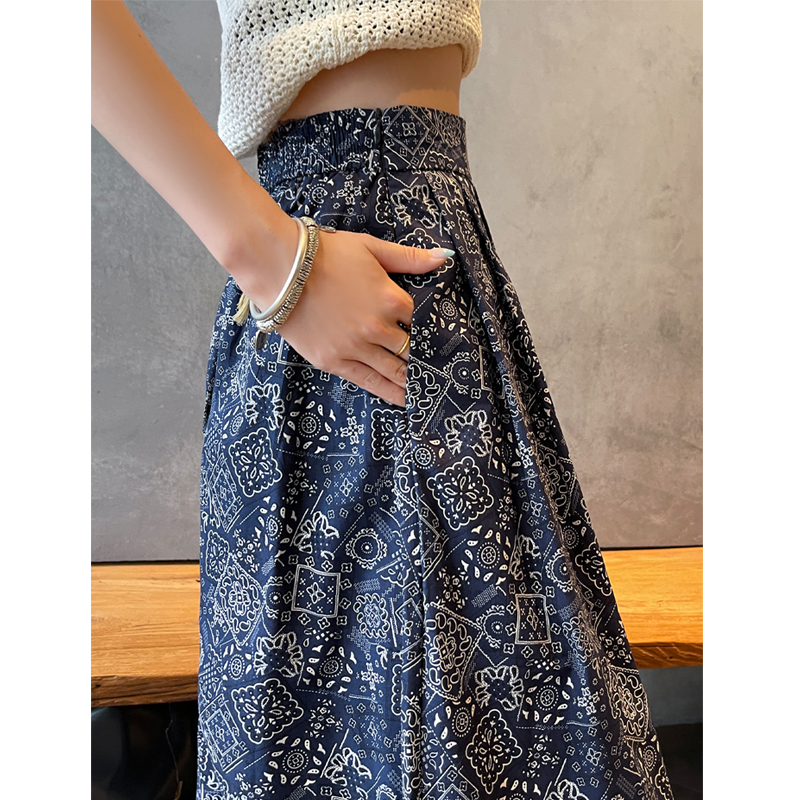 复古印花宽松慵懒风阔腿裤女