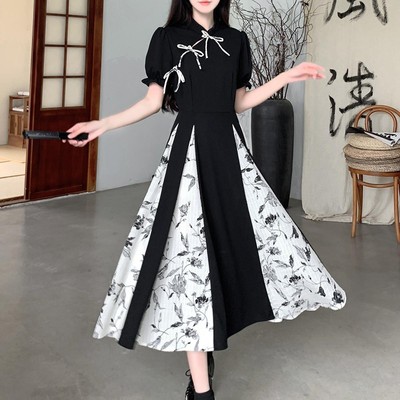 大码显瘦改良旗袍裙女夏