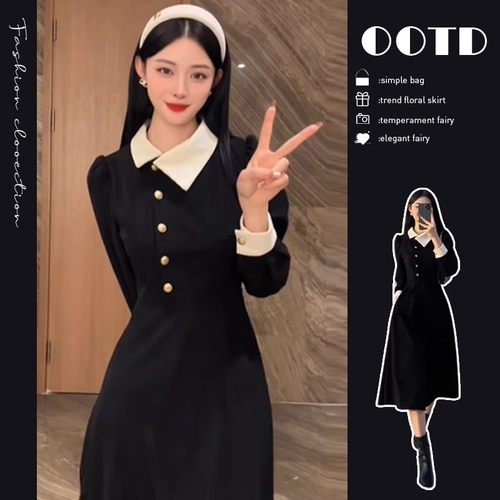 法式赫本风黑色连衣裙女