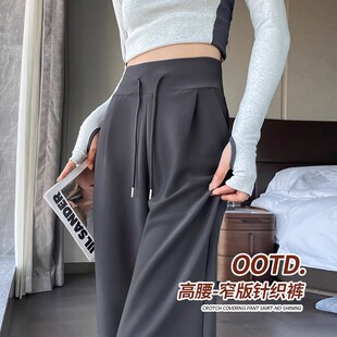加绒加厚休闲阔腿裤女秋冬2024新款高腰垂感超高腰窄版直筒运动裤